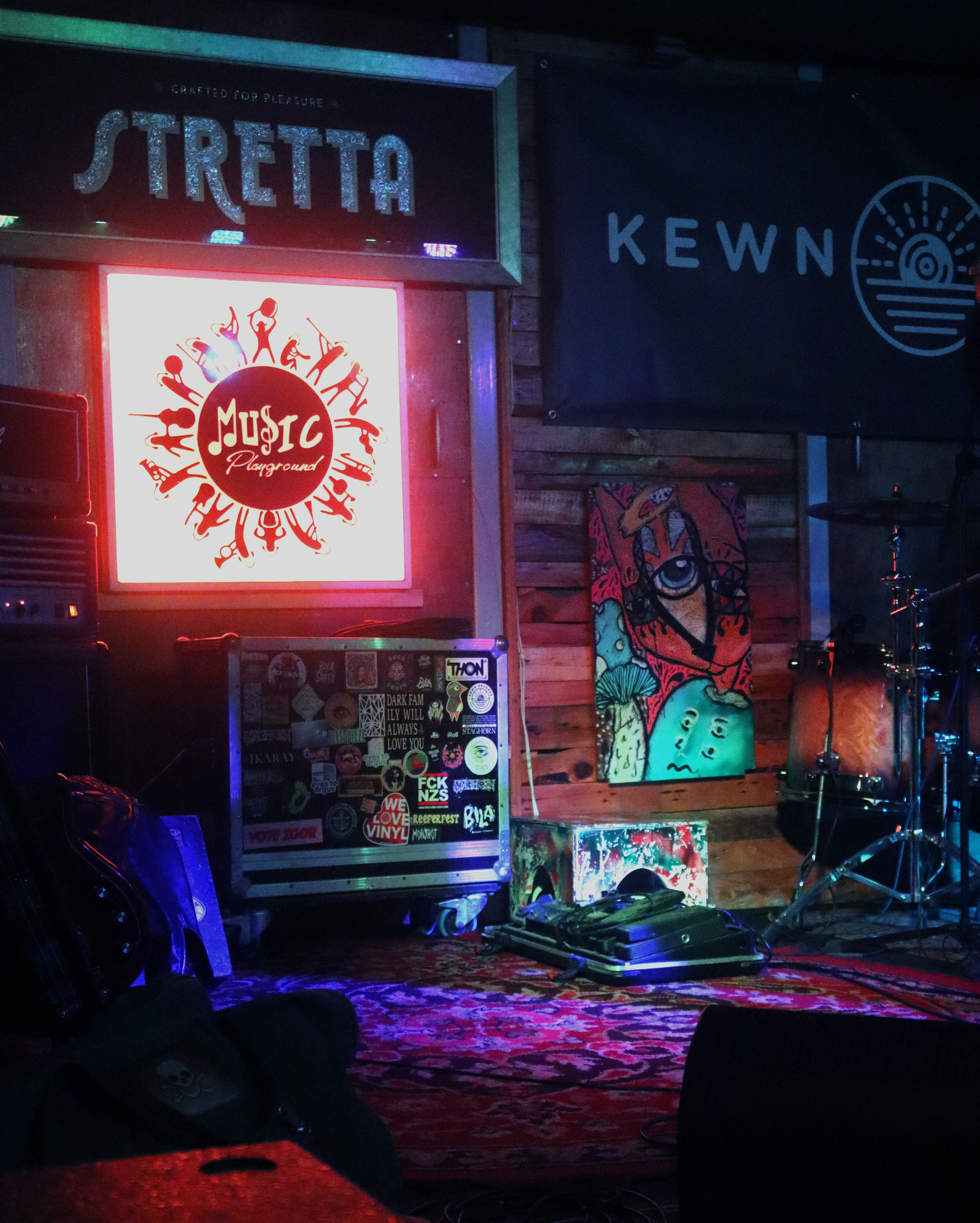 MusicPlayground stage setup with logo